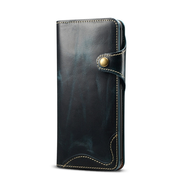 For Huawei Mate 20 Pro Denior Oil Wax Cowhide Magnetic Button Horizontal Flip Leather Case with Card Slots & Wallet(Dark Blue) Eurekaonline