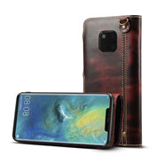 For Huawei Mate 20 Pro Denior Oil Wax Cowhide Magnetic Button Horizontal Flip Leather Case with Card Slots & Wallet(Dark Red) Eurekaonline