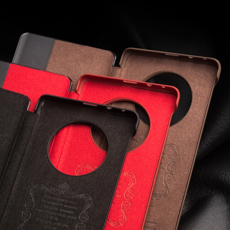 For Huawei Mate 50 QIALINO Genuine Leather Side Window View Smart Phone Case(Black) Eurekaonline