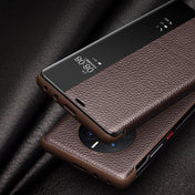 For Huawei Mate 50 QIALINO Genuine Leather Side Window View Smart Phone Case(Black) Eurekaonline