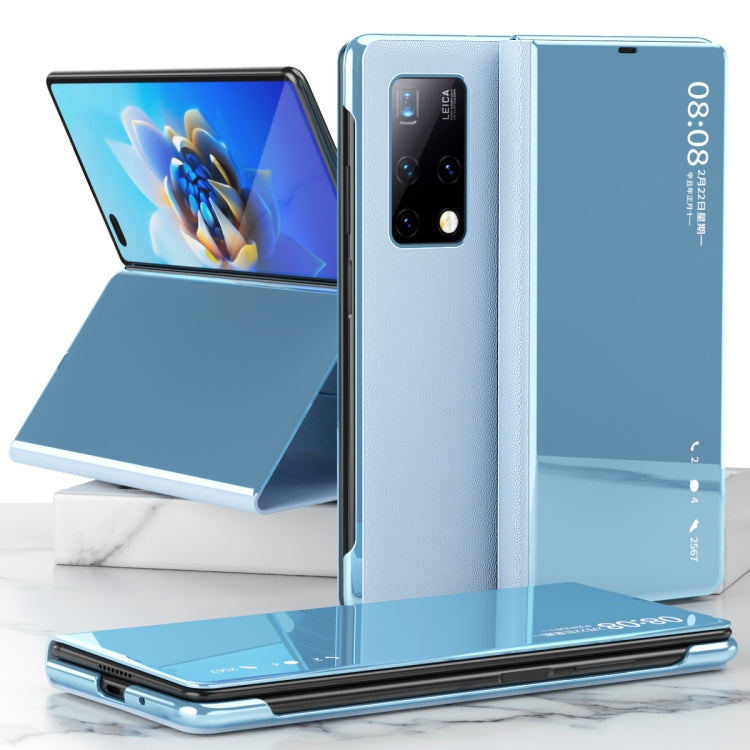 For Huawei Mate X2 Electroplated Mirror Protective Case with Holder(Blue) Eurekaonline