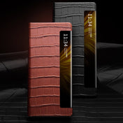For Huawei Mate X2 QIALINO Crocodile Pattern Side Window View Genuine Leather Phone Case(Black) Eurekaonline