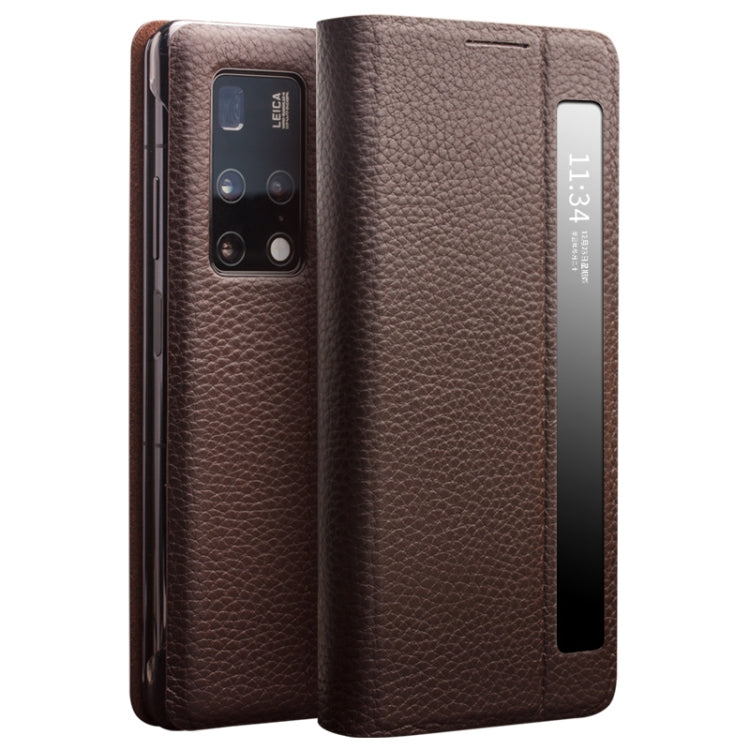 For Huawei Mate X2 QIALINO Genuine Leather Side Window View Smart Phone Case(Brown) Eurekaonline