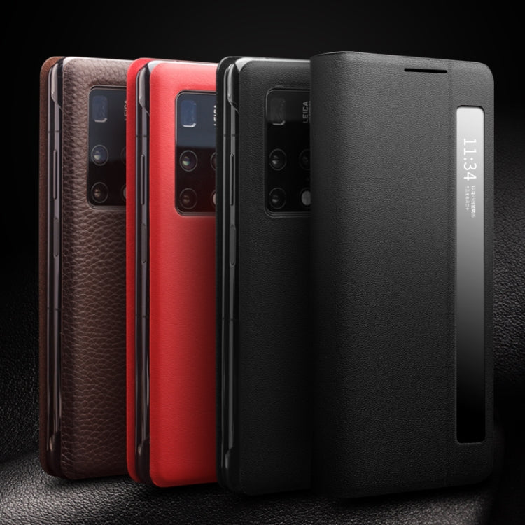 For Huawei Mate X2 QIALINO Genuine Leather Side Window View Smart Phone Case(Red) Eurekaonline