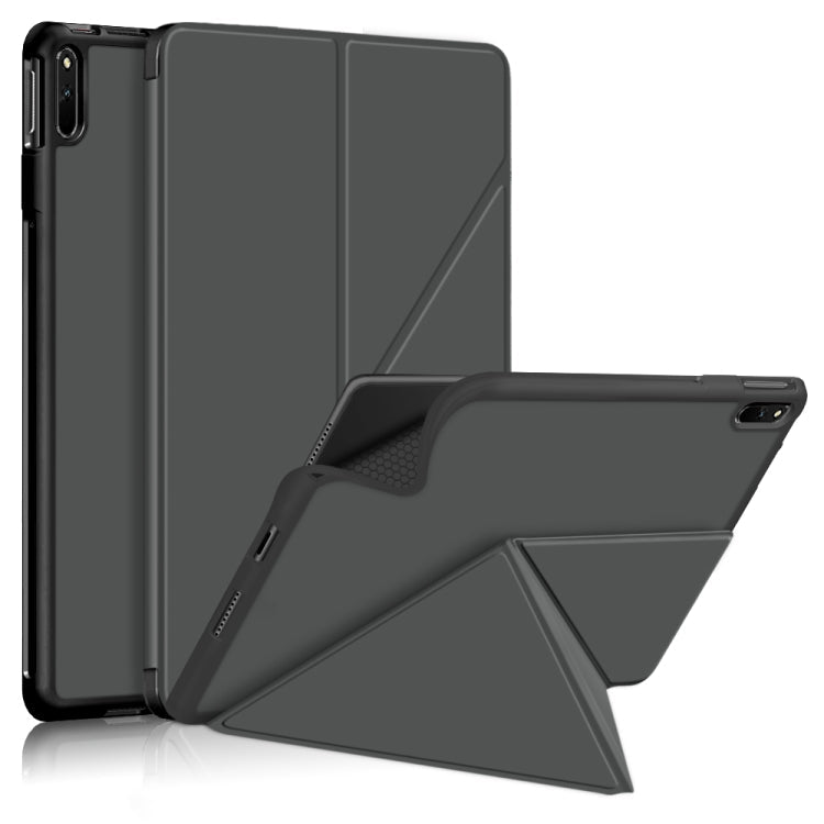For Huawei MatePad 11 2021 Cloth Texture Multi-folding Horizontal Flip PU Leather Shockproof Case with Holder & Sleep / Wake-up Function(Grey) Eurekaonline