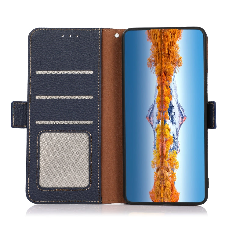 For Huawei Nova 10 KHAZNEH Side-Magnetic Litchi Genuine Leather RFID Phone Case(Blue) Eurekaonline