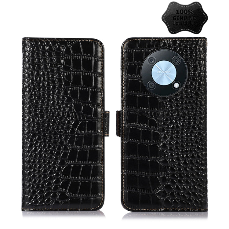 Enjoy 50 Pro Crocodile Top Layer Cowhide Leather Phone Case(Black) Eurekaonline