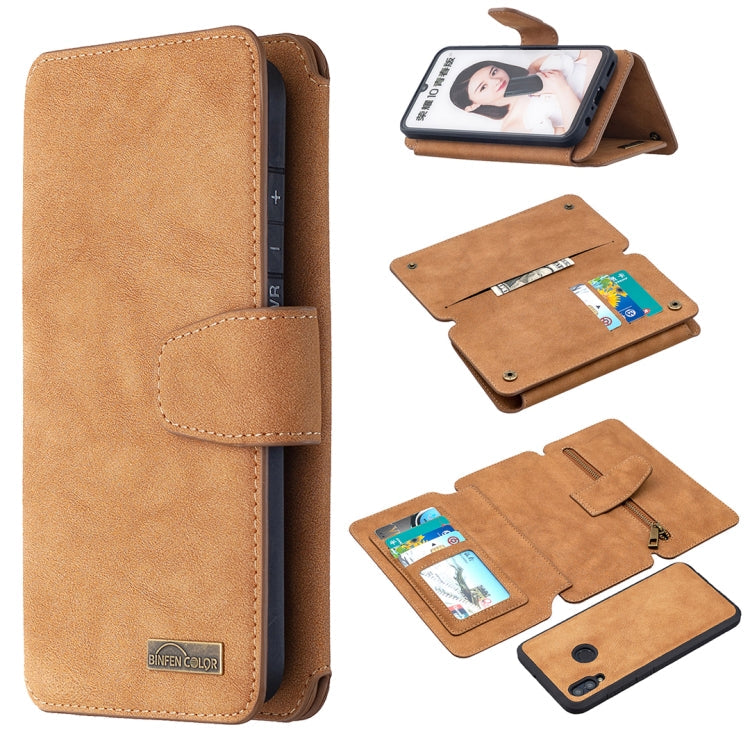 For Huawei P Smart (2019) Detachable Frosted Magnetic Horizontal Flip Leather Case with Card Slots & Holder & Zipper Wallet & Photo Frame(Brown) Eurekaonline