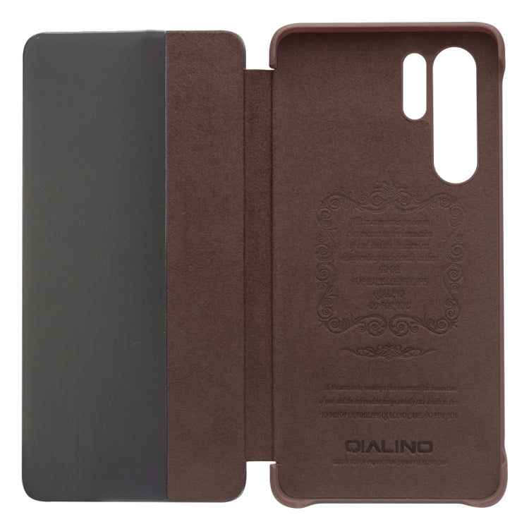 For Huawei P30 Pro QIALINO Genuine Leather Side Window View Smart Phone Case(Brown) Eurekaonline