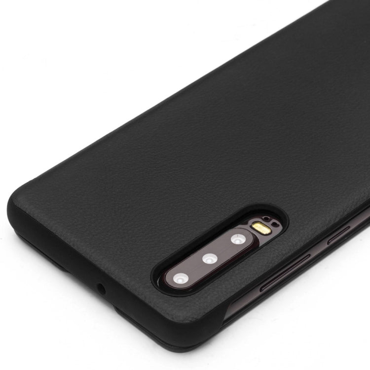 For Huawei P30 QIALINO Genuine Leather Side Window View Smart Phone Case(Black) Eurekaonline