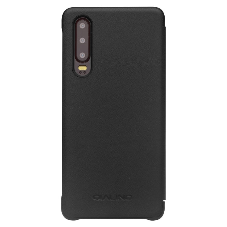 For Huawei P30 QIALINO Genuine Leather Side Window View Smart Phone Case(Black) Eurekaonline