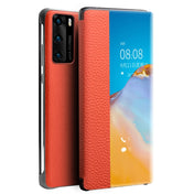 For Huawei P40 Pro QIALINO Litchi Texture Side Window View Leather Phone Case(Orange) Eurekaonline