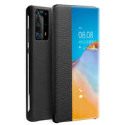 For Huawei P40 QIALINO Litchi Texture Side Window View Leather Phone Case(Black) Eurekaonline