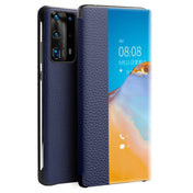 For Huawei P40 QIALINO Litchi Texture Side Window View Leather Phone Case(Blue) Eurekaonline