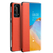 For Huawei P40 QIALINO Litchi Texture Side Window View Leather Phone Case(Orange) Eurekaonline