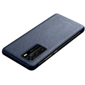 For Huawei P40 QIALINO Puda Texture Side Window View Leather Phone Case(Blue) Eurekaonline