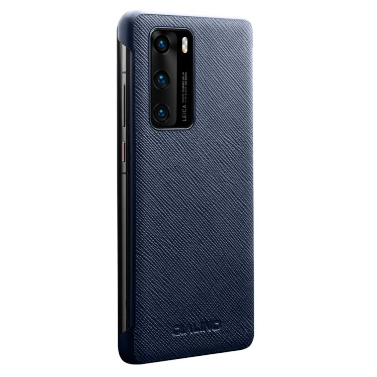 For Huawei P40 QIALINO Puda Texture Side Window View Leather Phone Case(Blue) Eurekaonline