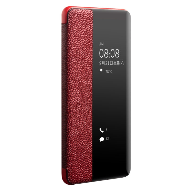 For Huawei P40 QIALINO XiangNai Texture Side Window View Leather Phone Case(Red) Eurekaonline