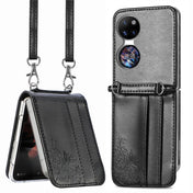 For Huawei  P50 Pocket Diagonal Embossed Card Folding Phone Case(Black) Eurekaonline