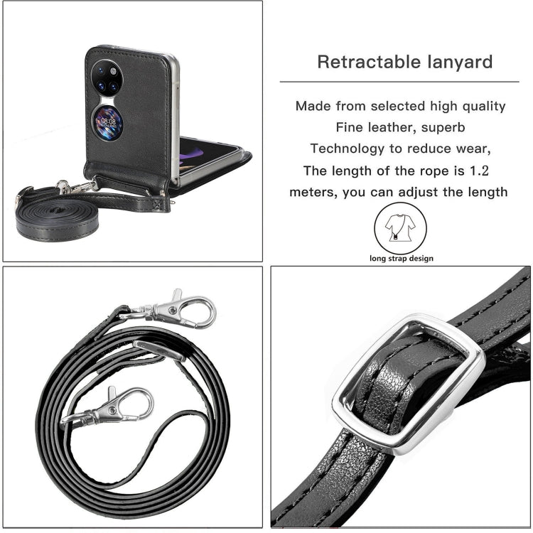 For Huawei  P50 Pocket Diagonal Embossed Card Folding Phone Case(Black) Eurekaonline