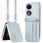 For Huawei  P50 Pocket Diagonal Embossed Card Folding Phone Case(Silver) Eurekaonline
