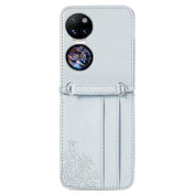 For Huawei  P50 Pocket Diagonal Embossed Card Folding Phone Case(Silver) Eurekaonline