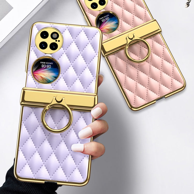 For Huawei P50 Pocket GKK Magnetic Shaft Electroplating Rhombic Plain Leather Phone Case(Purple) Eurekaonline