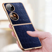 For Huawei P50 Pocket Genuine Leather Crocodile Texture Folding Phone Case(Blue) Eurekaonline