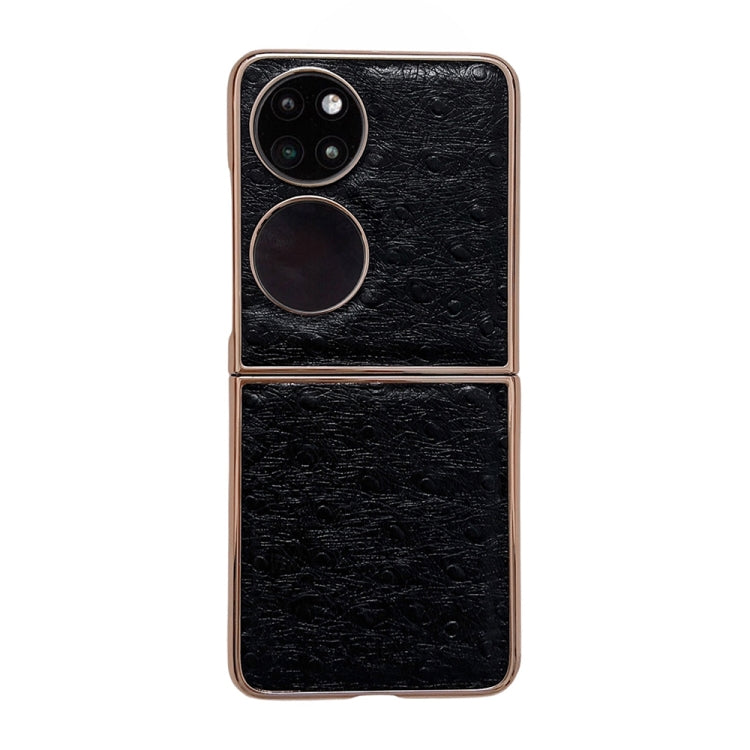 For Huawei P50 Pocket Genuine Leather Ostrich Texture Nano Plating Phone Case(Black) Eurekaonline