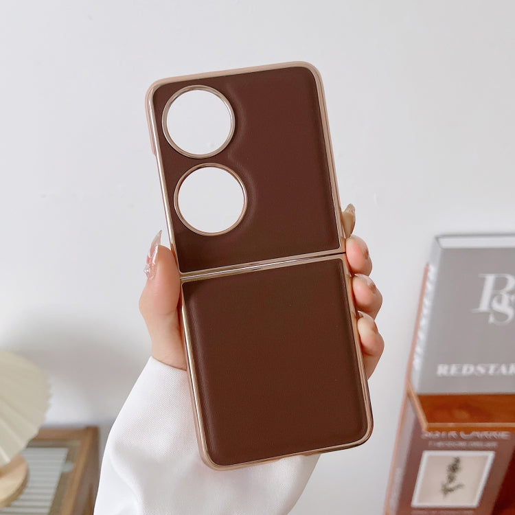 For Huawei P50 Pocket Genuine Leather Xiaoya Series Nano Plating Phone Case(Coffee) Eurekaonline