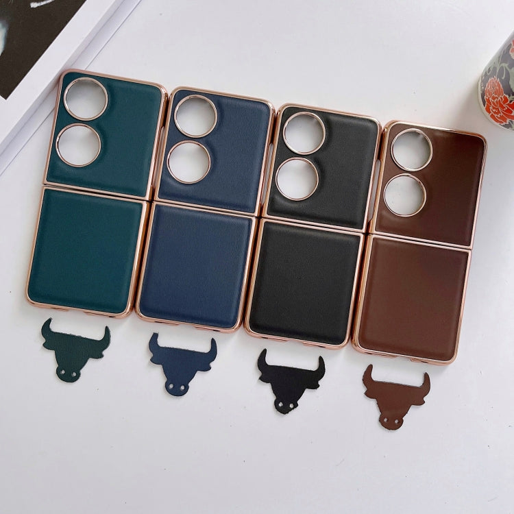 For Huawei P50 Pocket Genuine Leather Xiaoya Series Nano Plating Phone Case(Dark Green) Eurekaonline