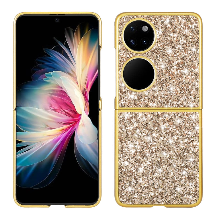 For Huawei P50 Pocket Glitter Powder Shockproof TPU Folding Phone Case(Gold) Eurekaonline