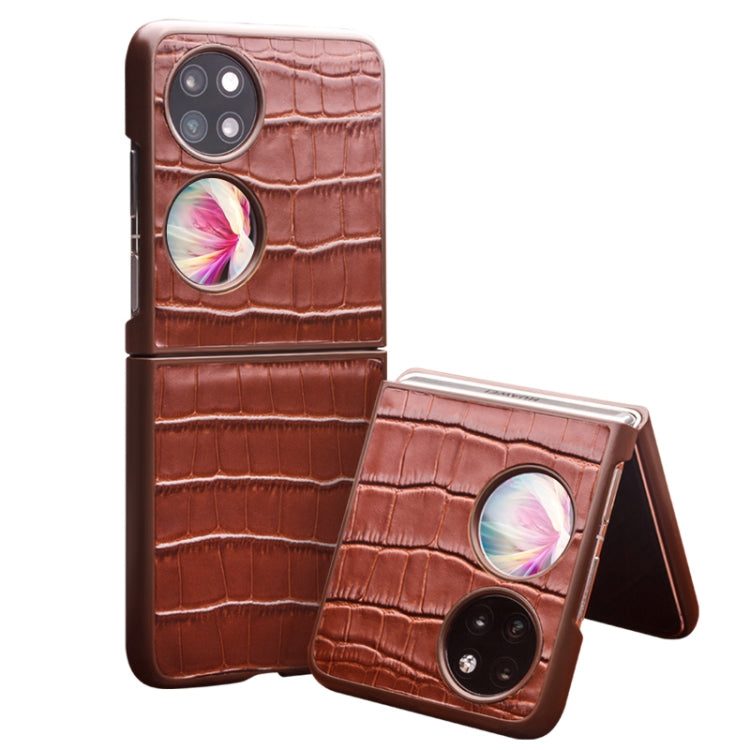 For Huawei P50 Pocket QIALINO Crocodile Pattern Genuine Leather Phone Case(Brown) Eurekaonline