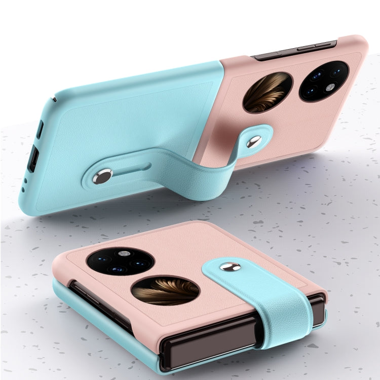 For Huawei P50 Pocket Skin Contrast Wristband Holder Folding Phone Case(Ice Blue + Dark Blue) Eurekaonline