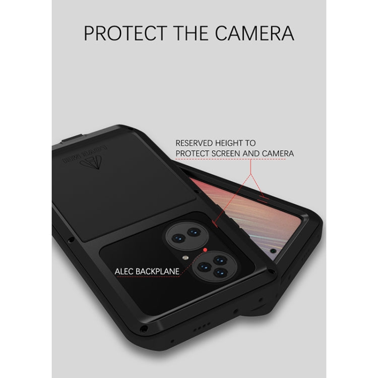 For Huawei P50 Pro LOVE MEI Metal Shockproof Waterproof Dustproof Protective Phone Case without Glass(Red) Eurekaonline