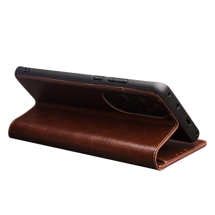 For Huawei P50 Pro QIALINO Genuine Leather Phone Case(Brown) Eurekaonline
