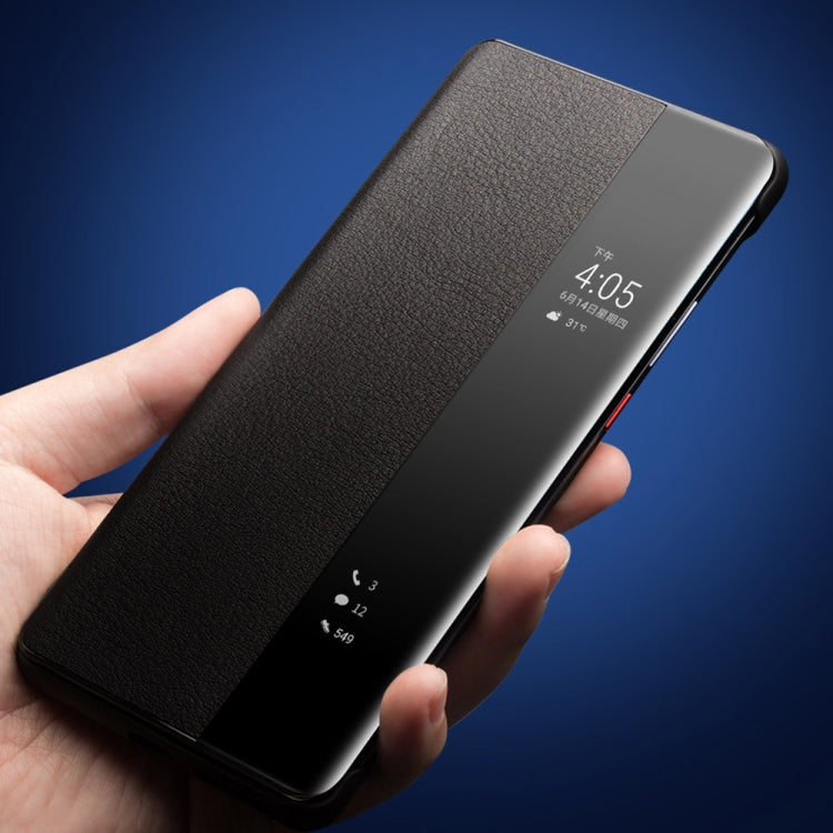 For Huawei P50 Pro QIALINO Genuine Leather Side Window View Smart Phone Case(Black) Eurekaonline