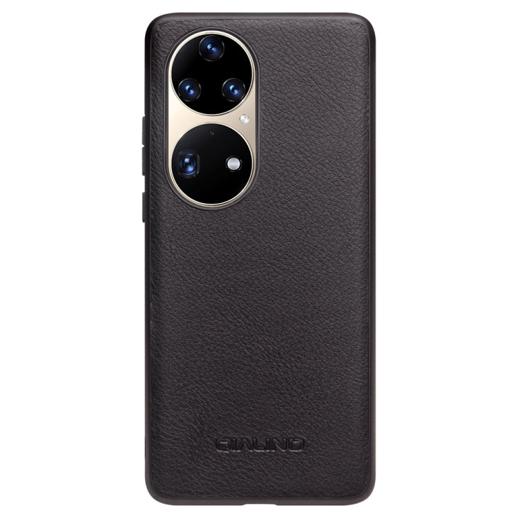 For Huawei P50 QIALINO Cowhide Texture Genuine Leather Phone Case(Black) Eurekaonline