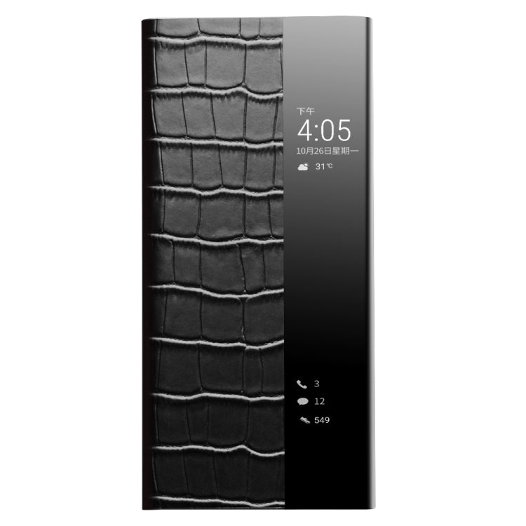 For Huawei P50 QIALINO Crocodile Pattern Side Window View Genuine Leather Phone Case(Black) Eurekaonline
