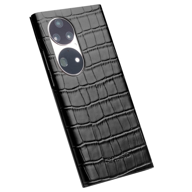 For Huawei P50 QIALINO Crocodile Pattern Side Window View Genuine Leather Phone Case(Black) Eurekaonline