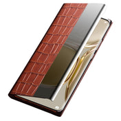 For Huawei P50 QIALINO Crocodile Pattern Side Window View Genuine Leather Phone Case(Brown) Eurekaonline