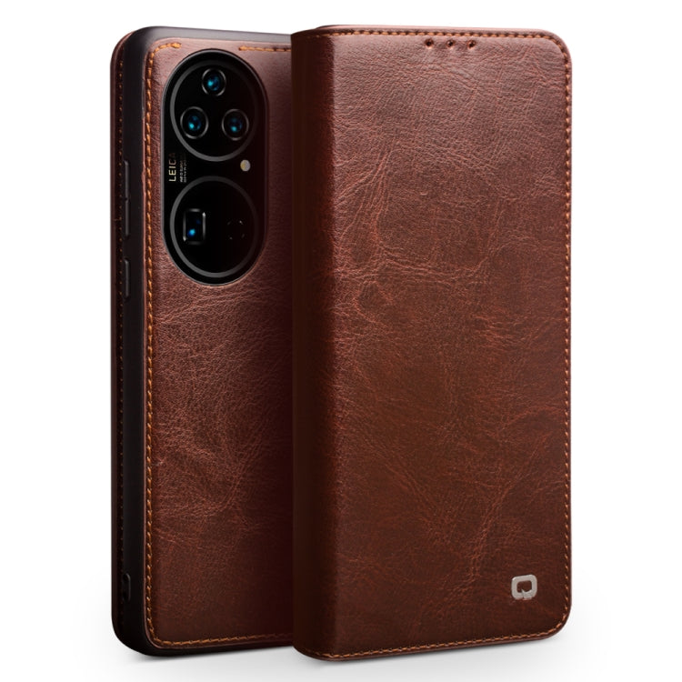 For Huawei P50 QIALINO Genuine Leather Phone Case(Brown) Eurekaonline