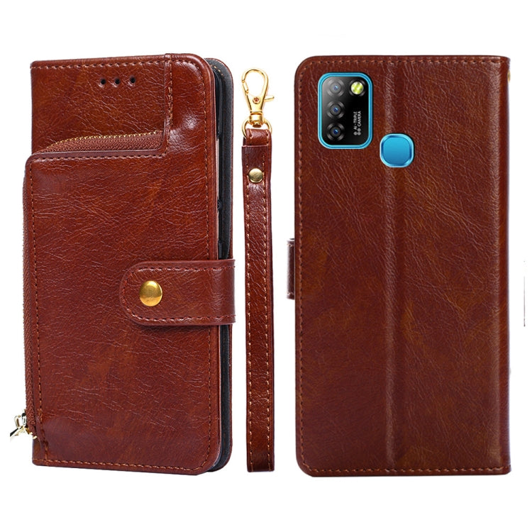 For Infinix Hot 10 Lite/Smart 5 Zipper Bag Leather Phone Case(Brown) Eurekaonline