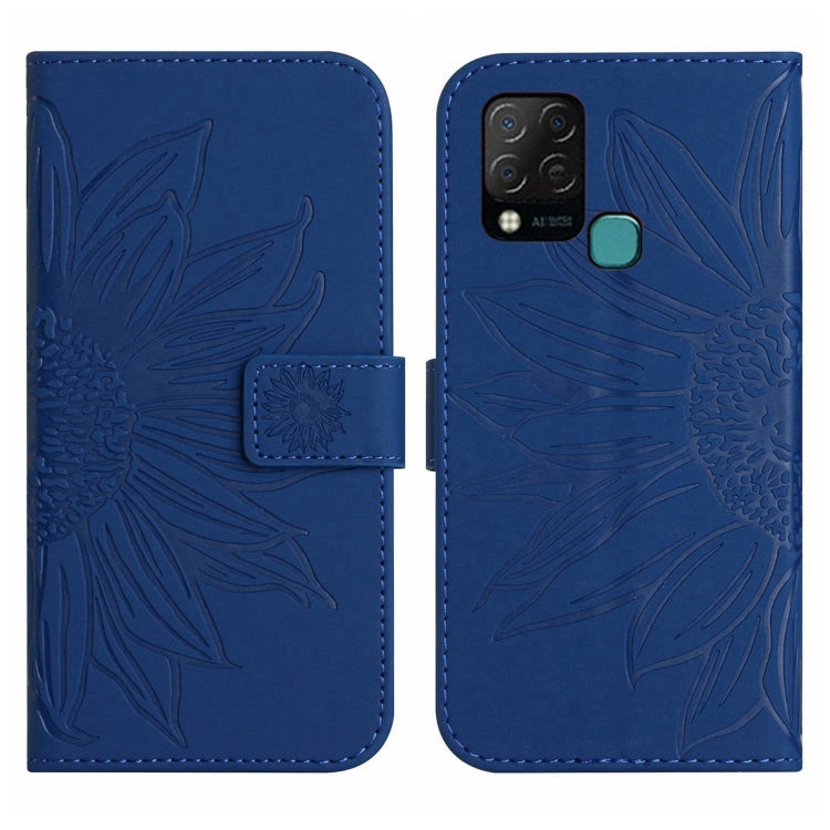 For Infinix Hot 10S / 10S NFC Skin Feel Sun Flower Pattern Flip Leather Phone Case with Lanyard(Dark Blue) Eurekaonline