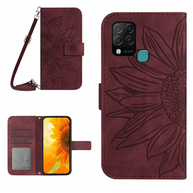  10S NFC Skin Feel Sun Flower Pattern Flip Leather Phone Case with Lanyard(Wine Red) Eurekaonline