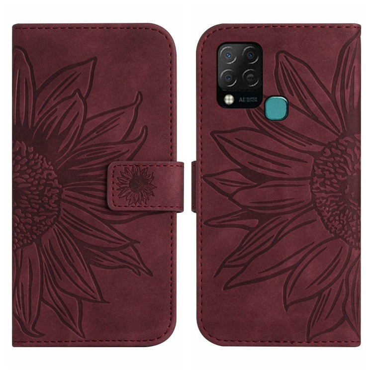  10S NFC Skin Feel Sun Flower Pattern Flip Leather Phone Case with Lanyard(Wine Red) Eurekaonline