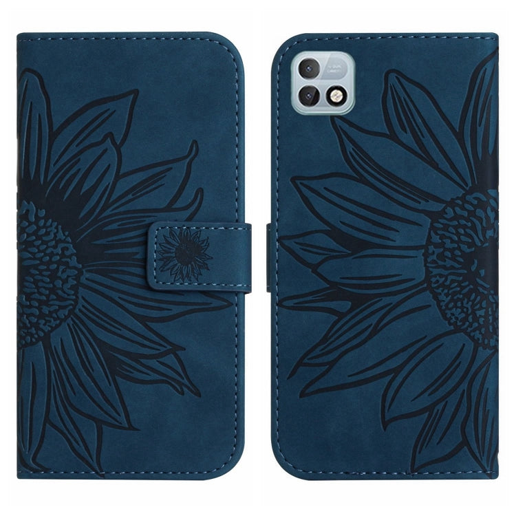  Smart 5 Pro Skin Feel Sun Flower Pattern Flip Leather Phone Case with Lanyard(Inky Blue) Eurekaonline