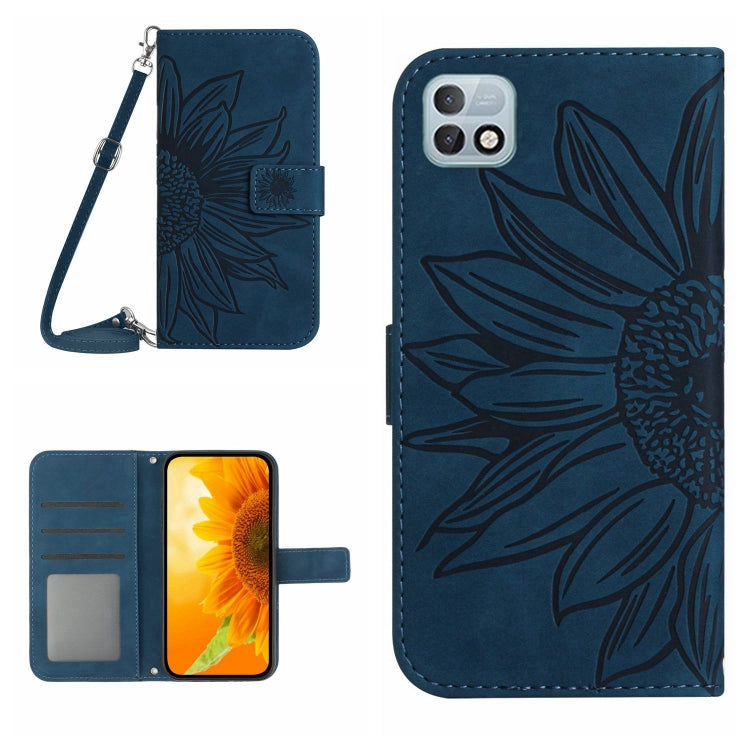  Smart 5 Pro Skin Feel Sun Flower Pattern Flip Leather Phone Case with Lanyard(Inky Blue) Eurekaonline