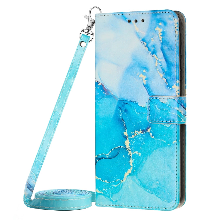 Hot 9 Play Crossbody Painted Marble Pattern Leather Phone Case(Blue Green) Eurekaonline
