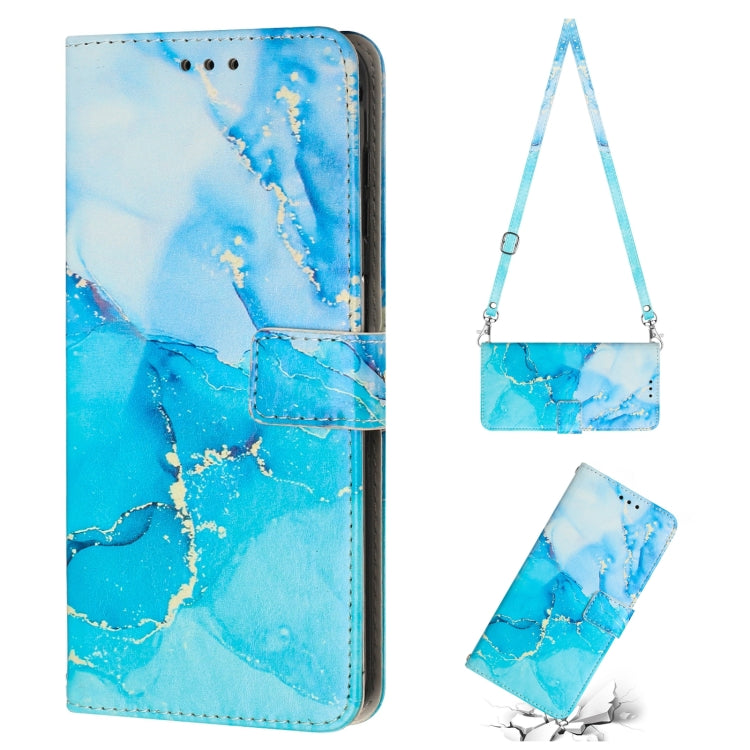 Hot 9 Play Crossbody Painted Marble Pattern Leather Phone Case(Blue Green) Eurekaonline